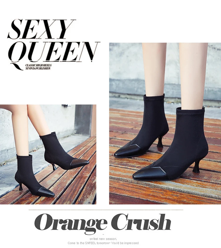 Black Suede Women's Ankle Boots High Heel Shoes Unique Designer Heart Pointed Toe Short Boots Shoes Woman Botas Mujer P235