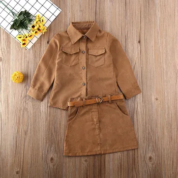 

Pudcoco Toddler Baby Girl Clothes Solid Color Long Sleeve Shirt Tops Faux Fur Skirt Belt 2Pcs Outfits Cotton Clothes