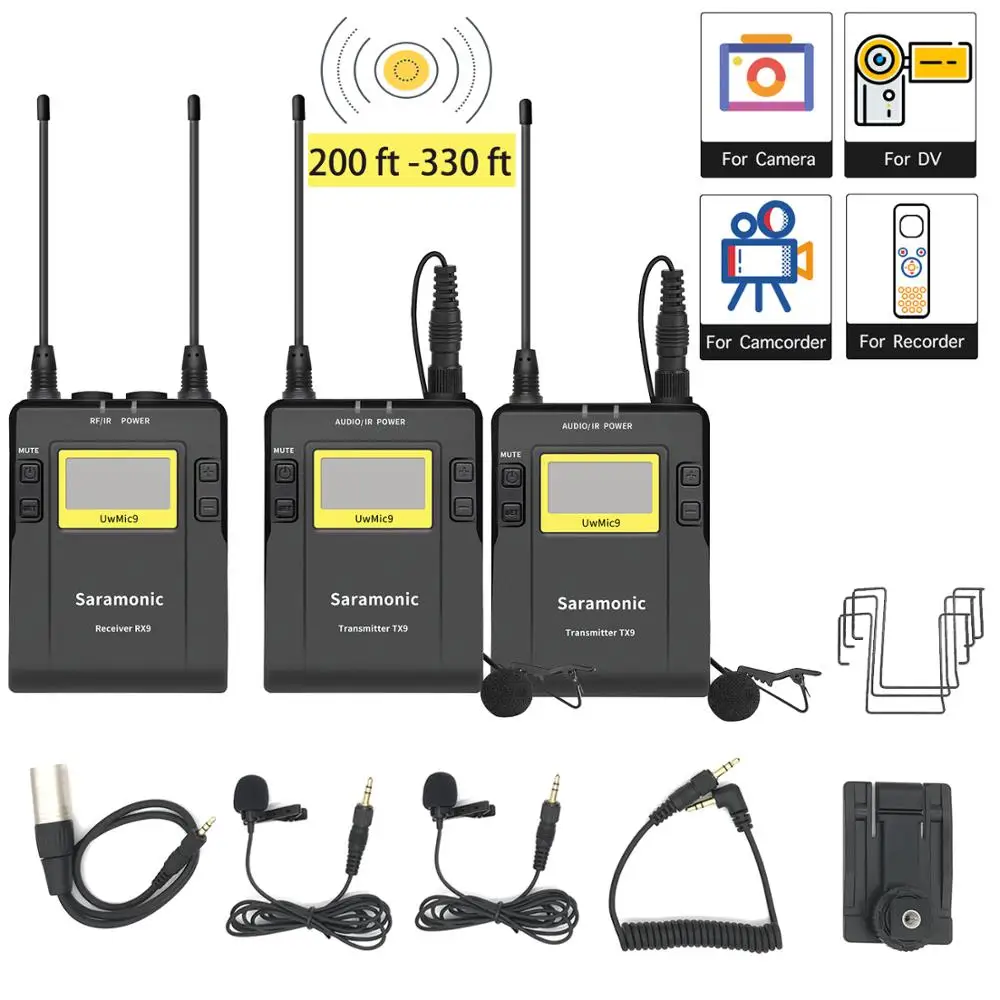 Tanie Saramonic UWMIC9 UHF transmisji wideo wywiad krawatowy bezprzewodowy system mikrofonowy dla aparat canon nikon dslr kamery Sony