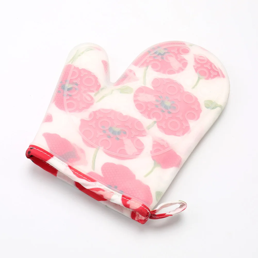Plus Cotton Short Silicone Thermal Insulation Gloves High-temperature Resistant Thick Microwave Oven Gloves Oven Heat Resistant