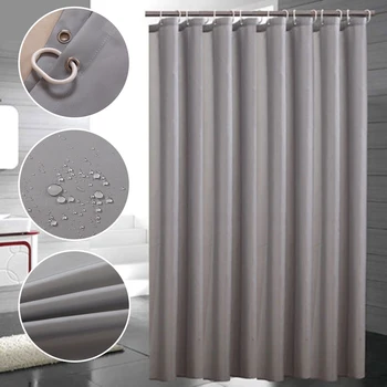 

High Quality Shower Curtain Grey Polyester Waterproof Bathing Sheer With Hooks For Home Decoration Bathroom 3 Sizes