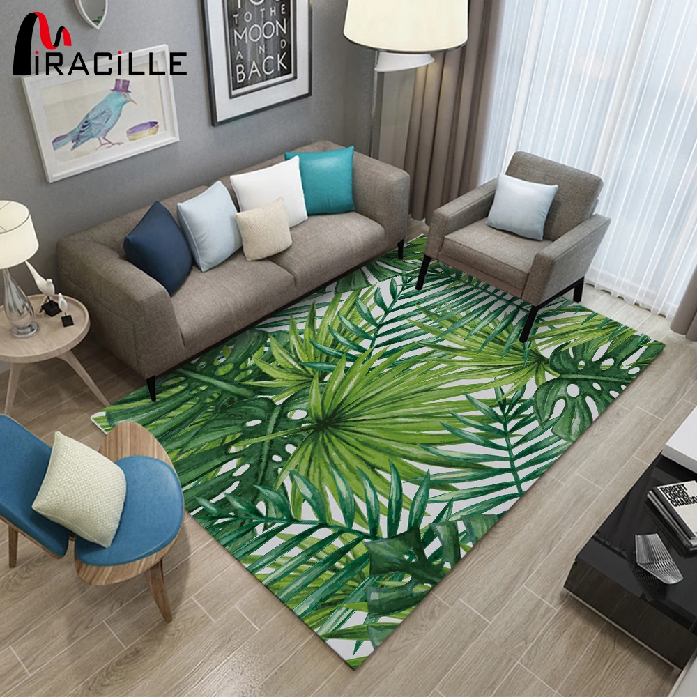Miracille Green Leaf Home Carpet Absorbent 3d Print Door Mat Non Slip Microfiber Corridor Carpets Rug