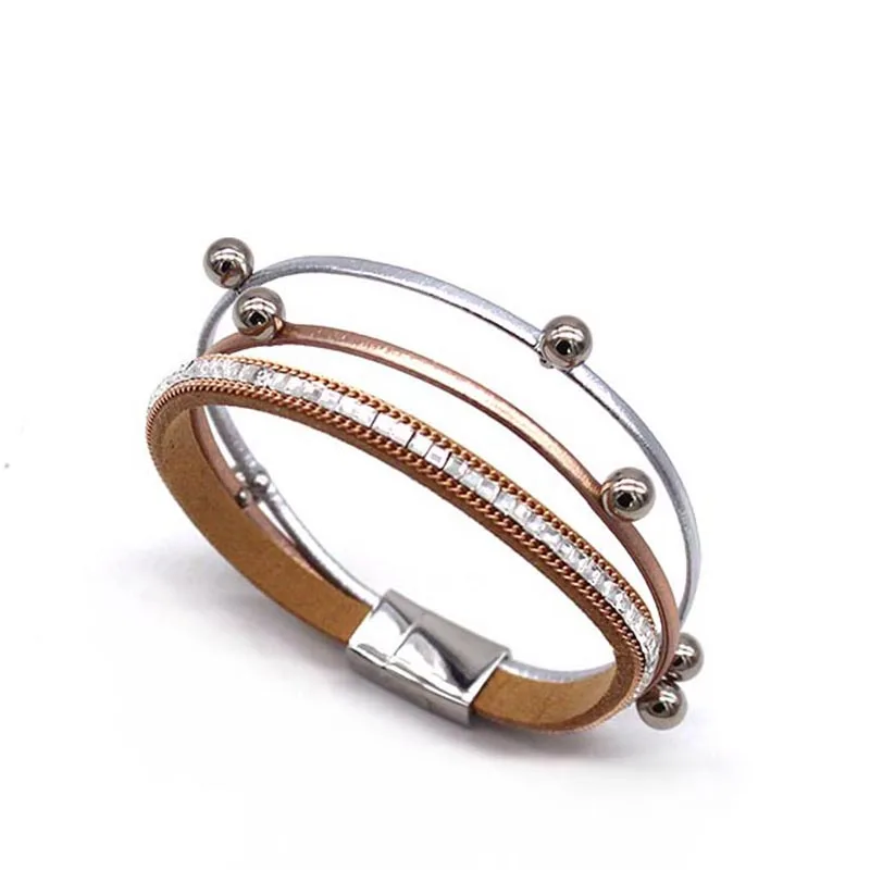 Модные плетеные кожаные браслеты для женщин богемные Бохо кристалл металла Шарм многослойный широкий браслет обруча женские ювелирные изделия