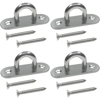 

4 Pcs Stainless Steel Ceiling Hook Ring Hooks 3.15 Inch Pad Eye Plate,Marine Hardware Staple Hook Loop with Screws