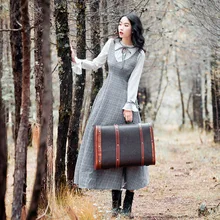 Коллекция года, весенняя одежда женское платье Новое Стильное элегантное клетчатое платье в стиле ретро с надписью и искусством весенне-осенняя футболка с длинными рукавами для девочек