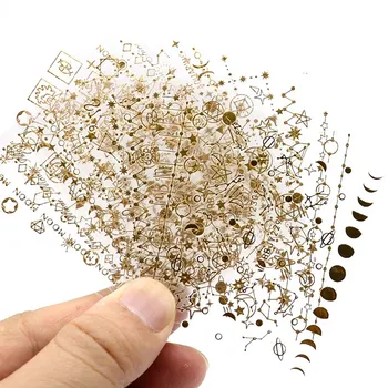 

12Pcs/Lot Gold Moon Star 3D Nail Stickers Ultra-thin Adhesive Decals Nail Art Decorations Stamping Manicure Nails Stickers Tool