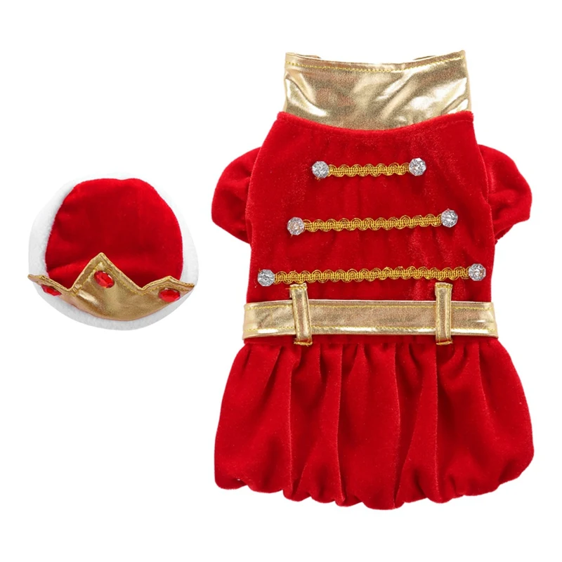 Одежда для собак на Хэллоуин костюм забавный Косплей принц и король наряды комплект 2-legged куртка пальто с шляпой для маленьких собак - Цвет: Красный