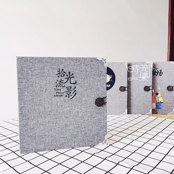

Linen Cover Picture Album DIY Handmade Scrapbook Memory Photo Book Sticky Type Grey Home Decor