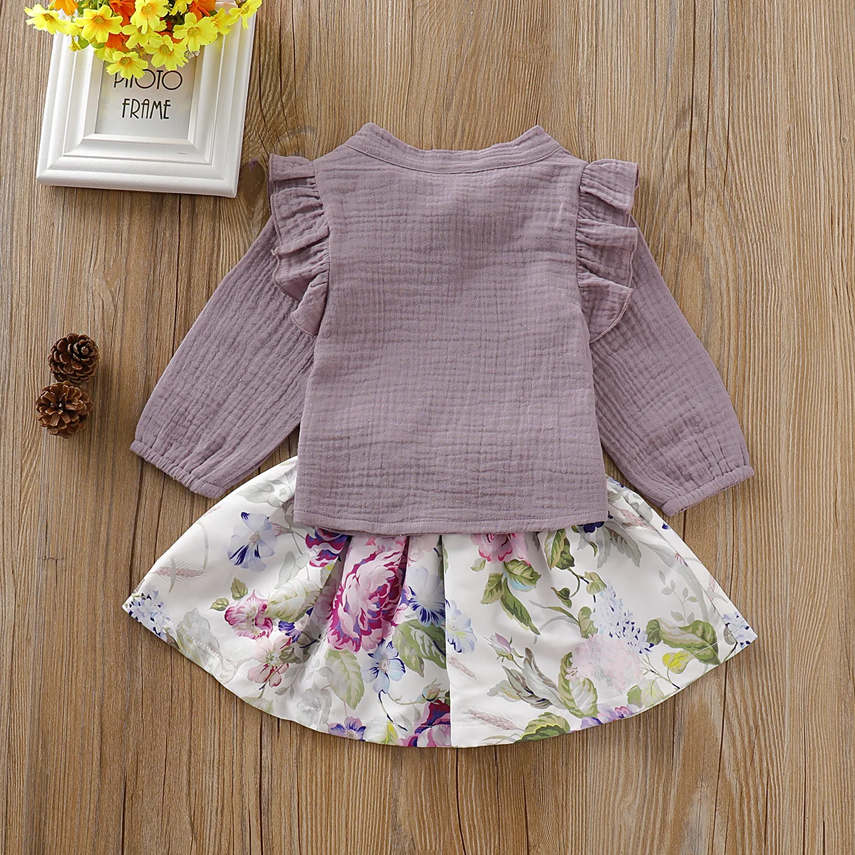 Baby Summer Clothing 6M-36M Newborn Toddler Baby Girl Clothes Solid Long Sleeve Bow Romper Flowers Print Skirts 2PCS Sets