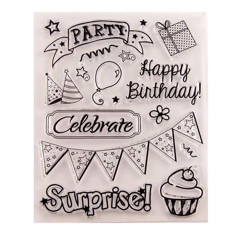 

Clear Stamps Happy Birthday Transparent Rubber Stamps Silicone for DIY Scrapbooking Card Making Photo Album Crafts Template