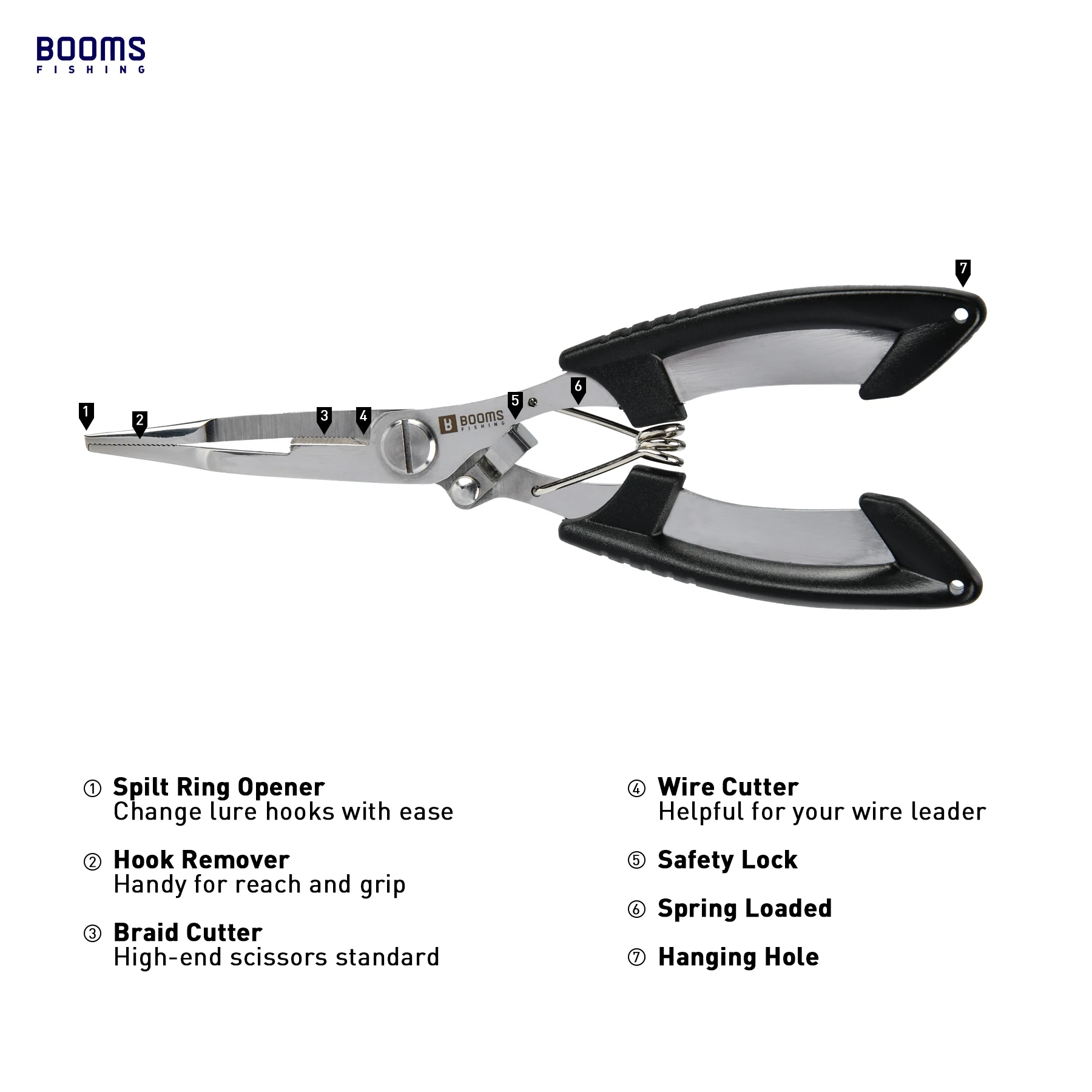 Booms Fishing H01 Multifunctional Fishing Pliers Scissor Stainless Steel Tool with Lanyard