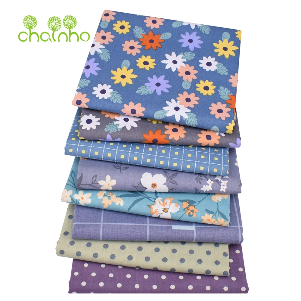 Chainho,Printed Twill Weave Cotton Fabric,DIY Sewing Quilting Material,Patchwork Cloth,8 Designs Floral Series,2 Sizes,15C241