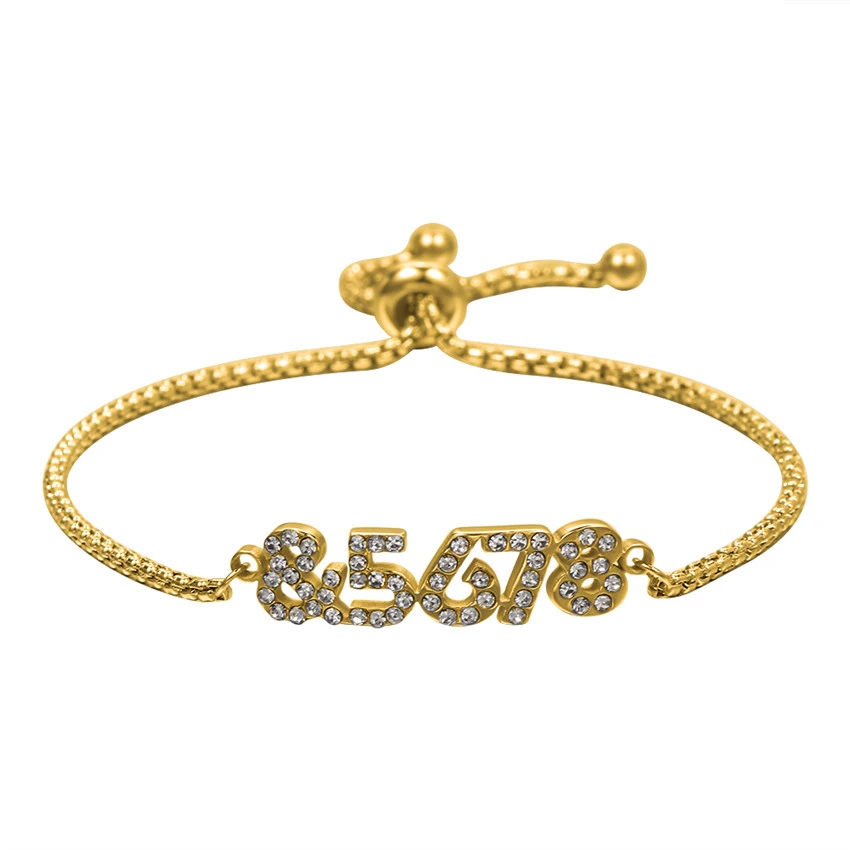 

Custom Bling Crystal Name Bracelet Bangle Adjustable Stainless Steel Charms Special Date Birthday Gift Memorial Day for Lovers
