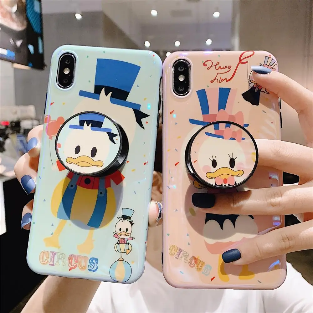 

Funny Cute Lovely Girly Cartoon Duck Phone Case For iPhone 8 7 6 6s plus X XS 11 Pro Max XR i7P Grip Holder Kickstand Back Cover