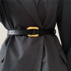 Luxury Designer Women Fashion Metal Buckle Leather Belt Adjustadle All-match Jeans Trouser Decorative Accessories Waistband