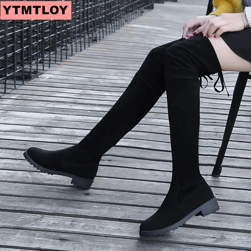 Size 35-41 Winter Over Knee Boots Women Stretch Fabric Thigh High Sexy Women's Shoes Long Bota Feminina zapatos de mujer#66