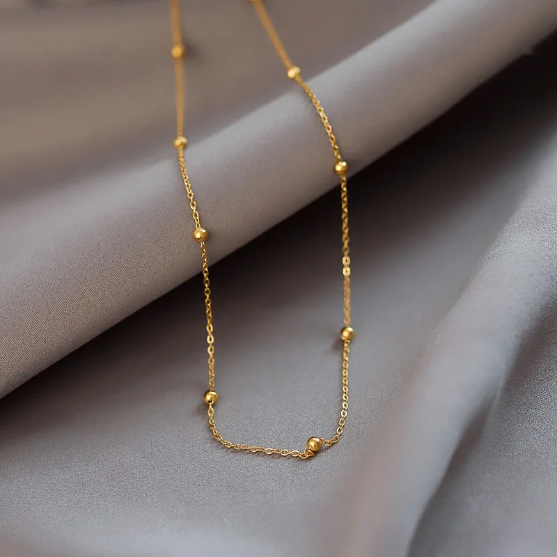 Cuban Necklaces Fashion Necklace Stainless Steel Necklace Metal Necklace Choker Necklace 316L Stainless Steel Gold Color Ball Necklaces