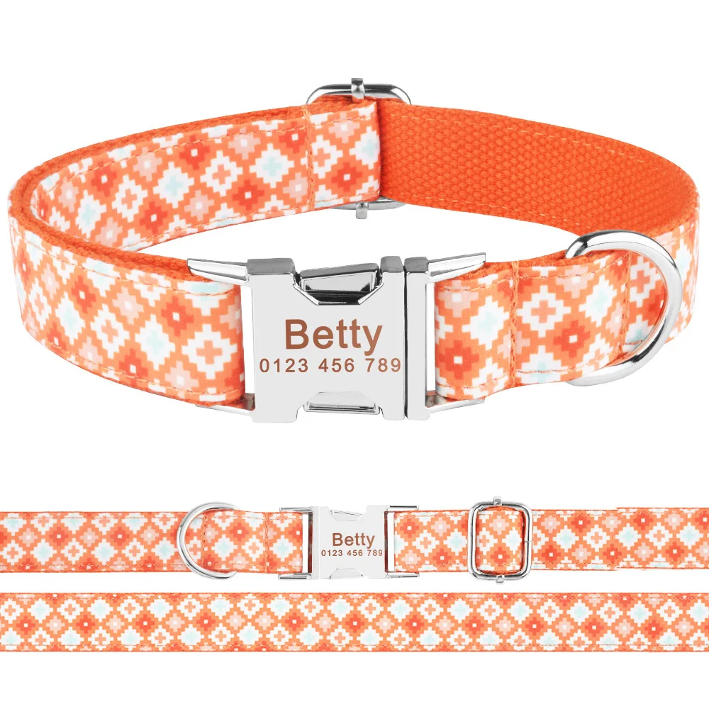 AiruiDog Adjustable Dog Collar Personalized Name Engraved Nylon Small Medium Large Dogs