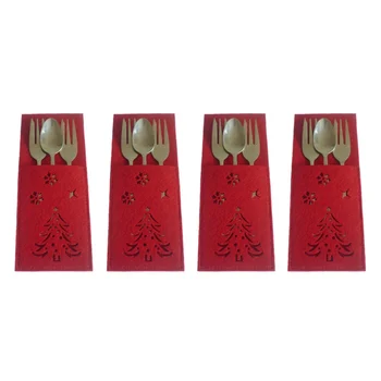 

4pcs Christmas Tableware Pocket Red Snowflake Knife Fork Bag Table Decoration Non-Woven Fabric Cutlery Cover Festival Decoration