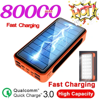 

Solar Power Bank 80000mAh 4 USB Large Capacity Outdoor Camping LED Light Portable Charger for IPhone Xiaomi Samsung