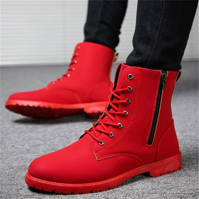 nieve cálidas para hombre, botines ejército británico, color rojo, coreano, con cremallera, color negro, invierno, 2020|Botas de motocicleta| - AliExpress