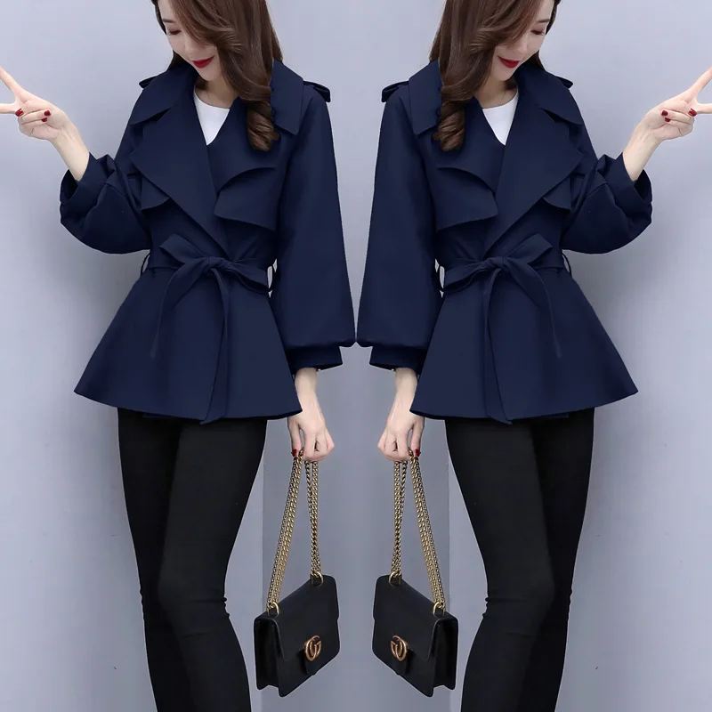 

Short-height Trench Coat Women's Short Coat 2019 Autumn New Style High Waist Hugging Slimming Versatile Popular Fashion Elegant