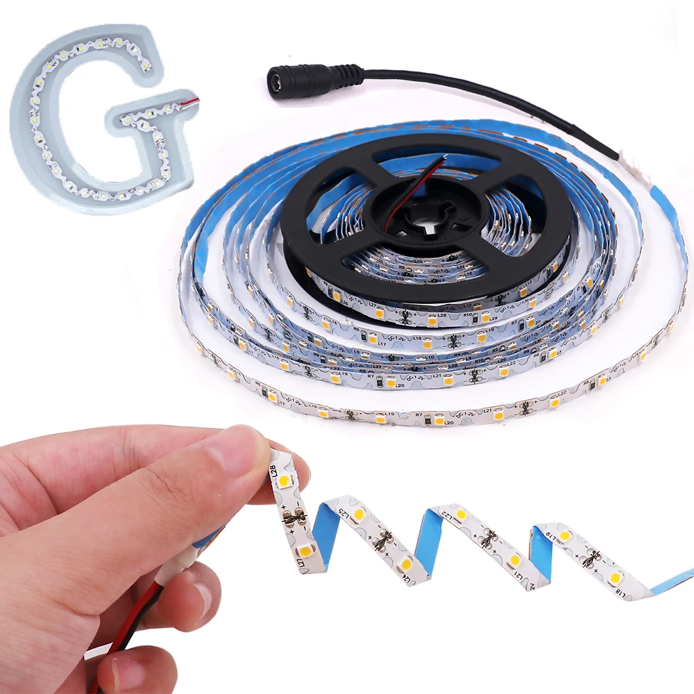 Tira de LED con forma de S, 12V, 2835, 5m, 60LED/m, DIY, señal de Flexible, cadena de lámpara, blanco cálido, azul, rojo, LED| - AliExpress