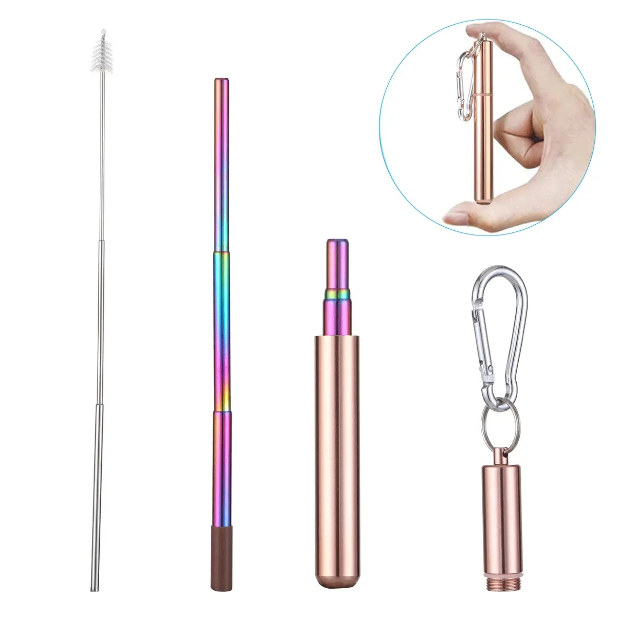 

Telescopic Metal Drinking Straw Collapsible Reusable Straw Portable Stainless Steel Straw with Case Brush for Travel Outdoor #5