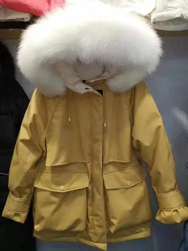 Длинный свободный утолщенный пуховик с натуральным лисьим мехом, теплое модное пальто с карманами, Женская зимняя новая Базовая верхняя одежда с капюшоном, парки - Цвет: yellow
