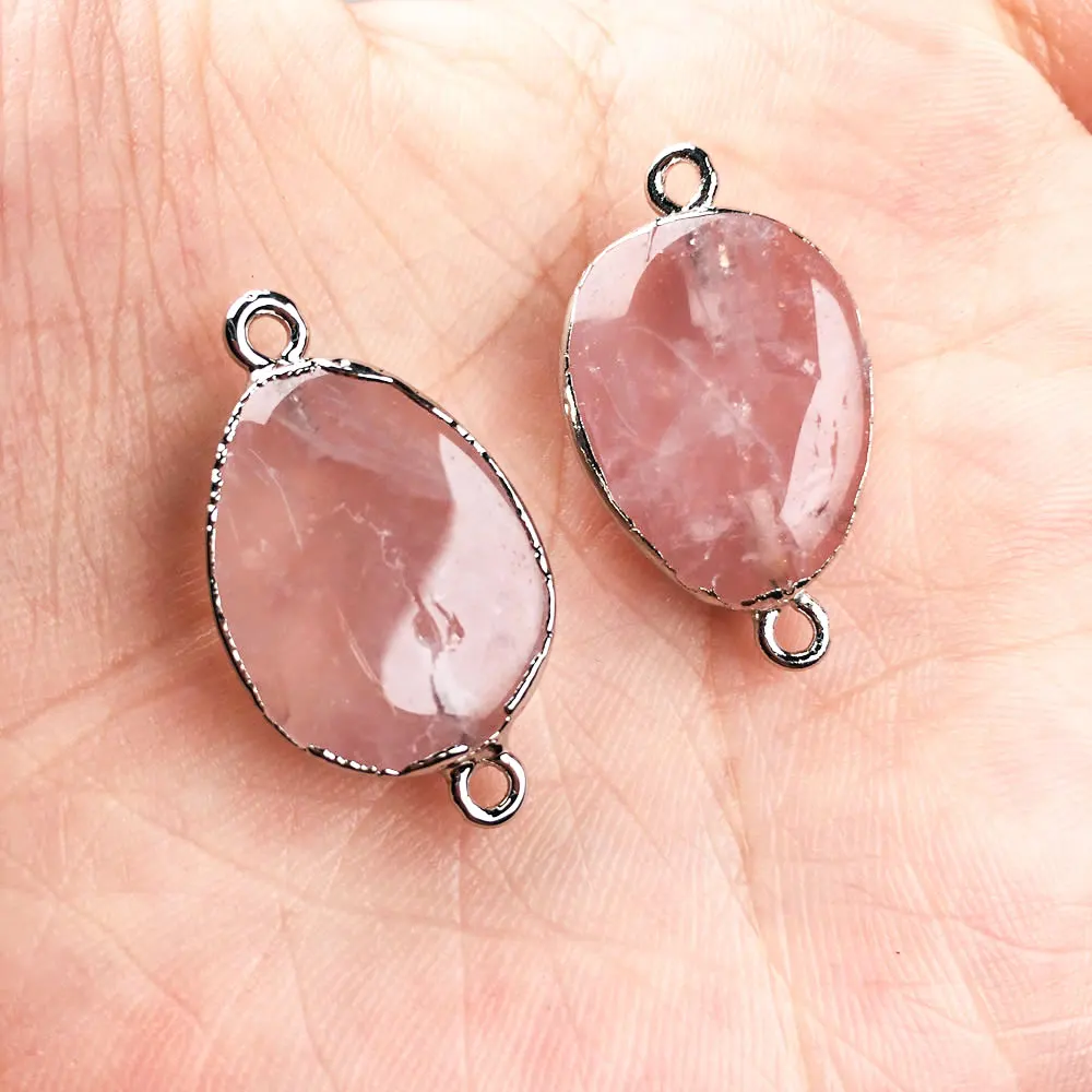 

2pcs Natural Stone Pendant Double Hole Rose Quartzs Connector Charm for Jewelry Making Necklace Bracelet Accessories 16x23mm
