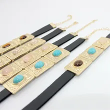 Коми богемный бирюзовый браслет и браслет красочный камень кожаный шнур металлическая цепочка ручной ювелирные изделия для женщин G0428