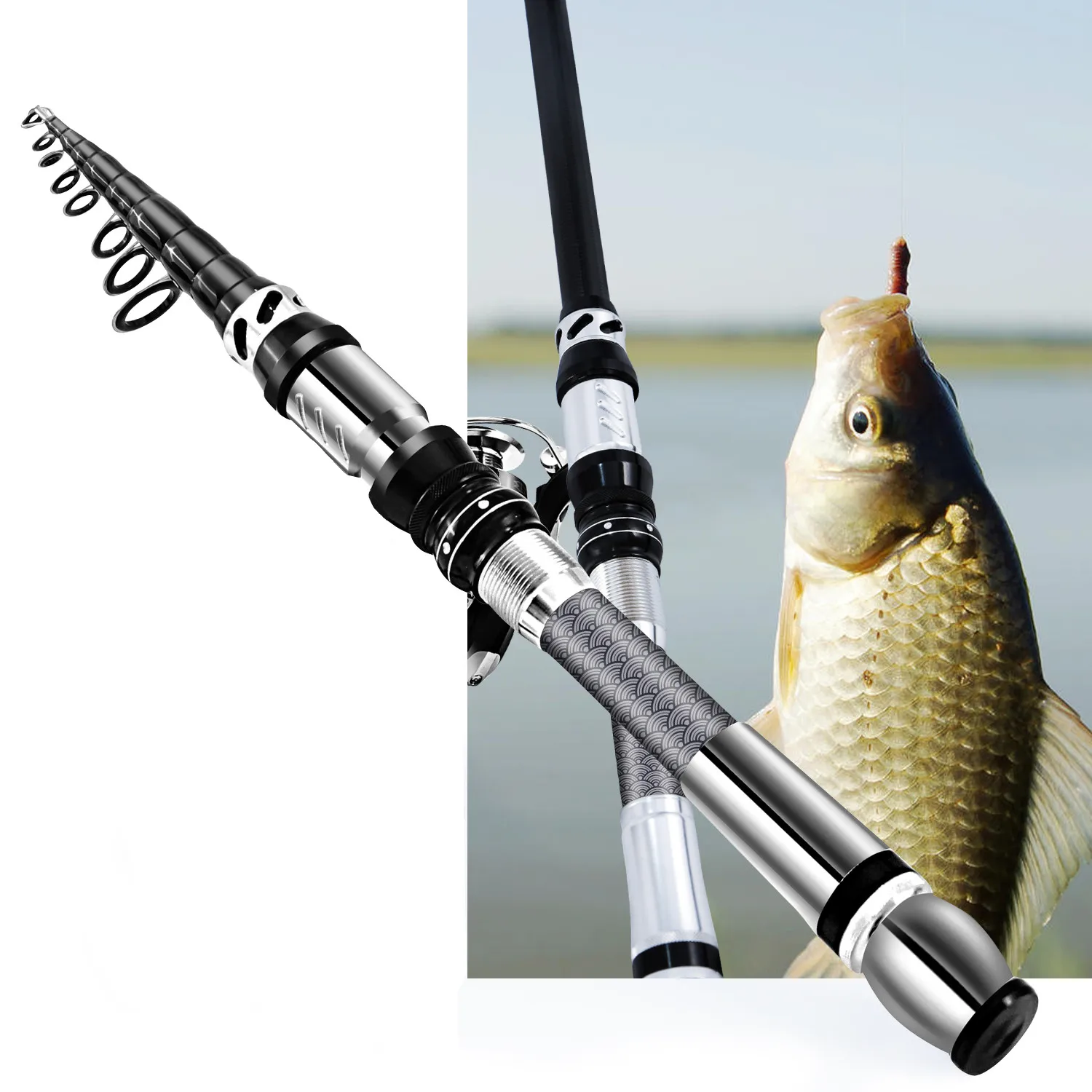BNTTEAM 99% Carbon Telescopic Fishing Rod Portable Spinning Reel