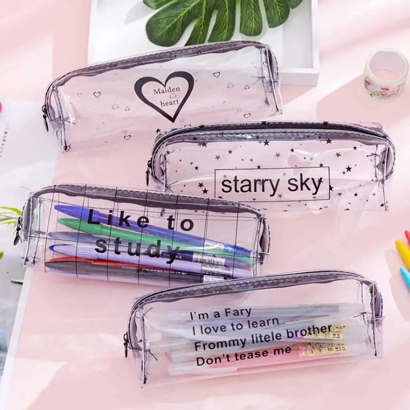

Kawaii Pencil Case Starry sky Heart Transparent PVC Estuches School Pencil Box Pencilcase Pencil Bag School Supplies Stationery