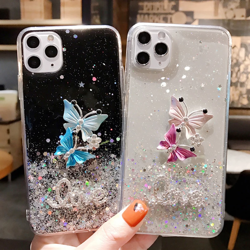 

Bling Rhinestone Diamond Butterfly Case For Xiaomi Redmi Note 9S 9 Pro Max 8T 8 7 6 5Pro 4 S2 Go Shining Sequin Back Cover