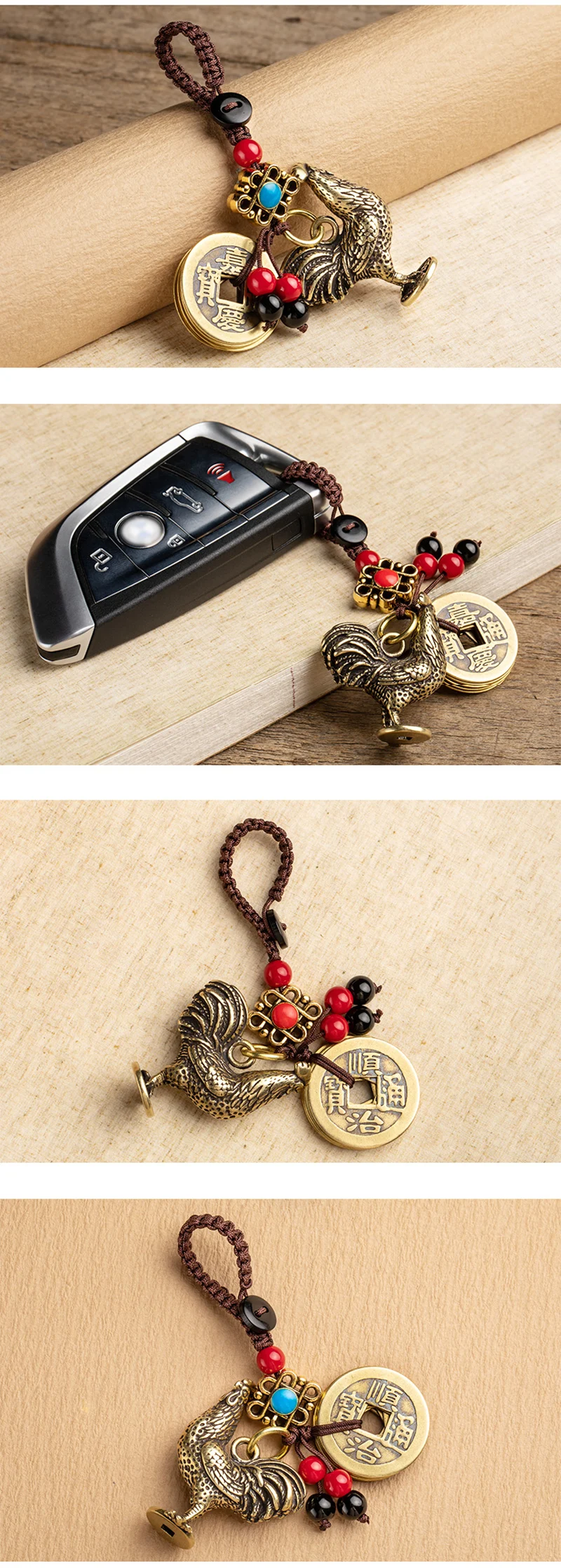 brass chicken keychain pendants (5)