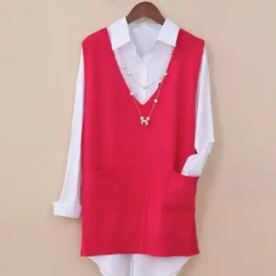 

Autumn And Winter Vest V-Neck Knit Solid Color Loose Pullover Office Lady Soft And Comfortable Vest