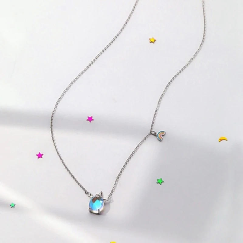 Креативная трендовая Радужная подвеска «Единорог» короткое ожерелье SilverColor Lucky Moonstone Chain ювелирные изделия для женщин