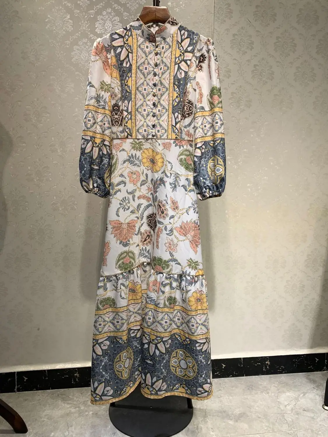 Zimm Брендовое подиумное дизайнерское винтажное платье миди с цветочным принтом и длинным рукавом, сексуальное осеннее пляжное хлопковое льняное длинное женское платье с оборками
