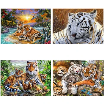 

4Pieces/lot DIY Tiger 5D Diamond Painting Cross Stitch Animal Mosaic Diamond Embroidery Full Round Drill Art Home Decor Gift