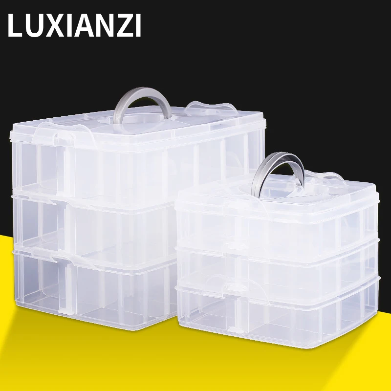 LUXIANZI 3 Layer Adjustable Storage Box With Locking HandleMetal Parts  Screwdriver Hardware Multi-function Tool Box Plastic Case