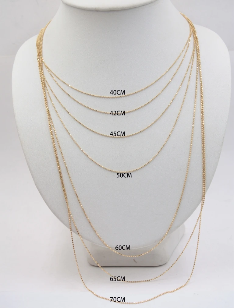 18K Solid Gold Bead & O Chain Necklace Women 16" 18" 20" 22" 24" 18k Yellow Gold