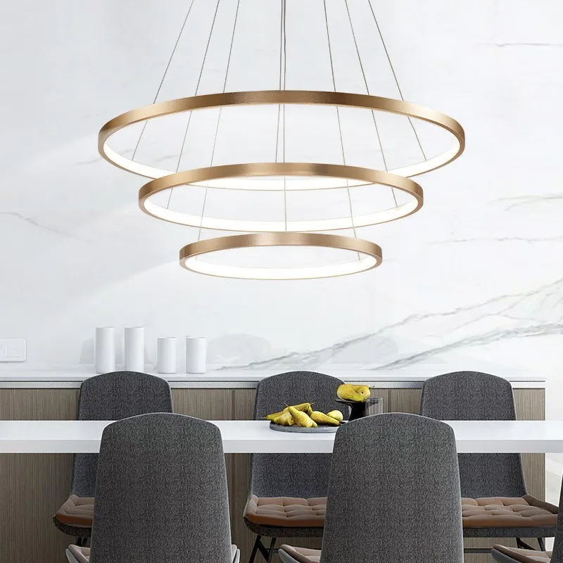 

40cm 60cm 80cm Modern Pendant Lights For Living Room Dining Room Circle Rings Acrylic Aluminum Body Led Ceiling Lamp Fixtures