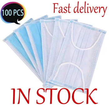 

100 Pcs Anti-Pollution 3 Layers Mask Dust Protection Face Masks Disposable Dust Filter Safety Mask Earloop Face Masks