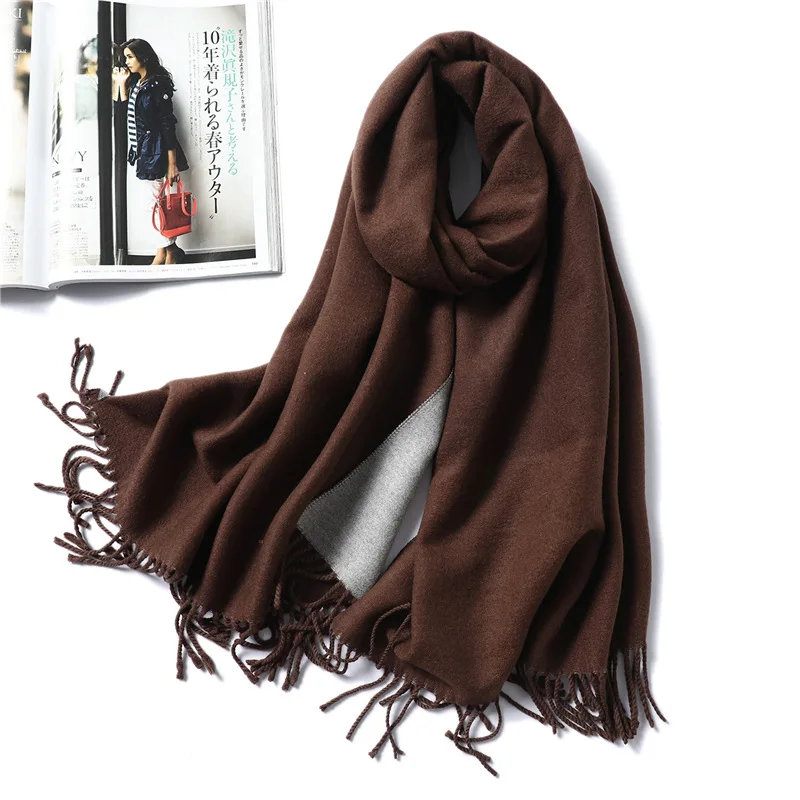 Зимний кашемировый шарф для женщин, пашмины шали и палантины, однотонный принт с кисточками, шарфы, теплый шарф для женщин - Цвет: 22