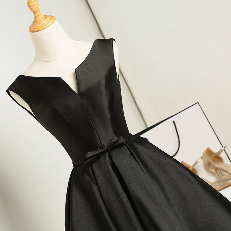 Sweet Memory Black Satin Bridesmaid Dresses Lady Girl Graduation Homecoming Vestido Birthday Party Gown Lace Up Short Prom Dress