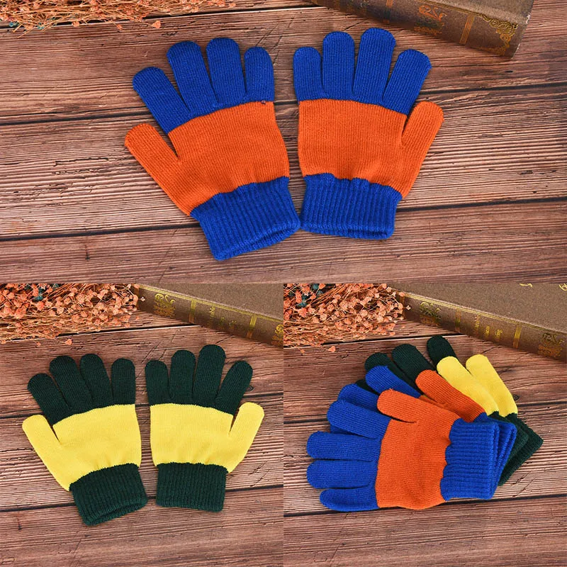 Детские перчатки с длинными пальцами; теплые зимние детские цветные вязаные перчатки в полоску для мальчиков и девочек; Однотонные эластичные перчатки разных цветов; 1 пара