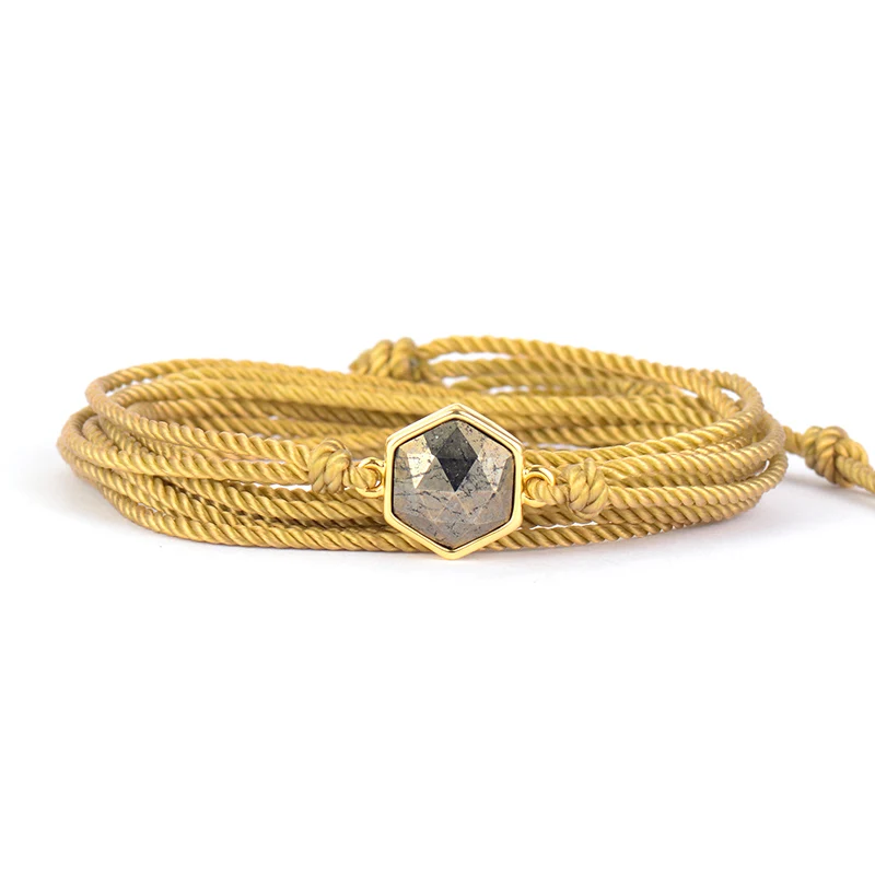 Pyrite Light Новые плетеные браслеты, натуральные камни, богемные длинные веганские браслеты дружбы, уникальные Этнические браслеты ручной работы, Прямая поставка - Окраска металла: Pyrite Light