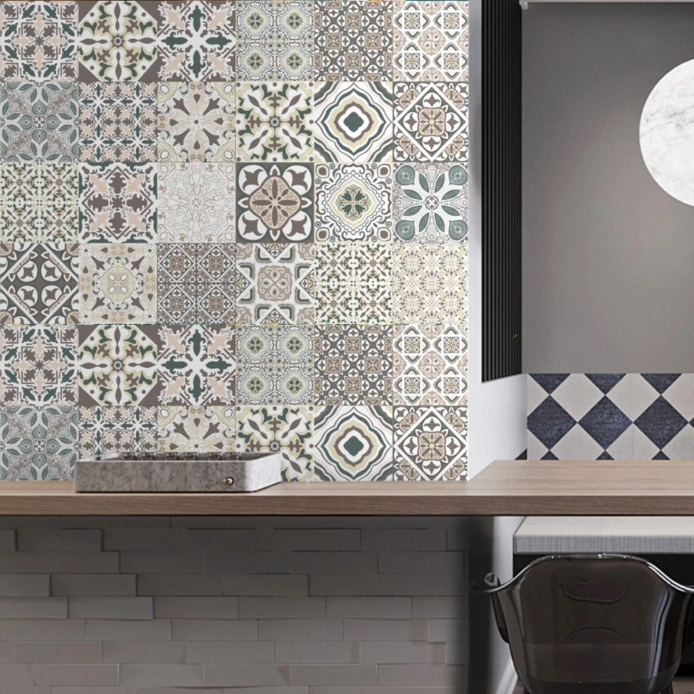 20pcs Self Adhesive Diagonal Ceramic Tile Stickers Waist Line Art Wall Decals