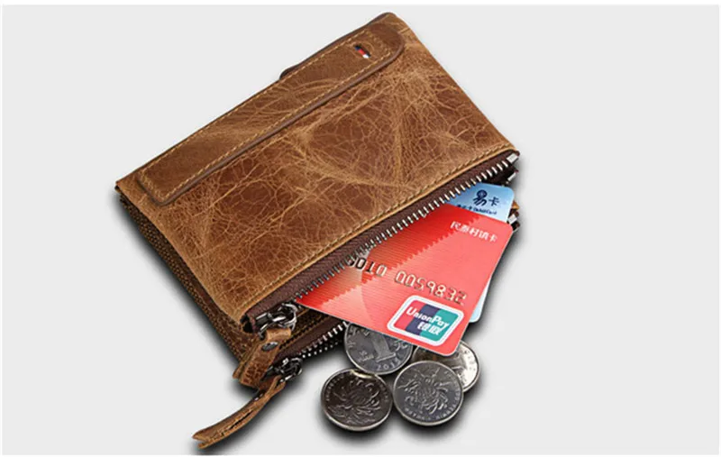 100% натуральная кожа мужской небольшой бумажник на молнии карманные мужские кошельки Portomonee мужской короткий брендовый Кошелек для монет