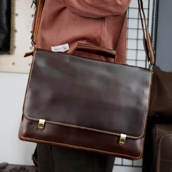 Business Shoulder Bag Genuine Leather Men Briefcase Large Capacity 13.5'' Laptop Computer Messenger Handbag